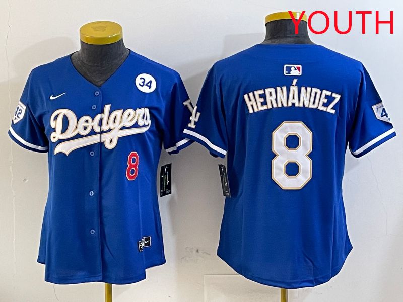 Youth Los Angeles Dodgers #8 Hernandez Blue Gold Game 2025 Nike MLB Jersey style 4->youth mlb jersey->Youth Jersey